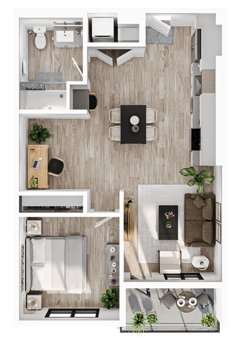 a floor plan of a bedroom with a bathroom and a living room